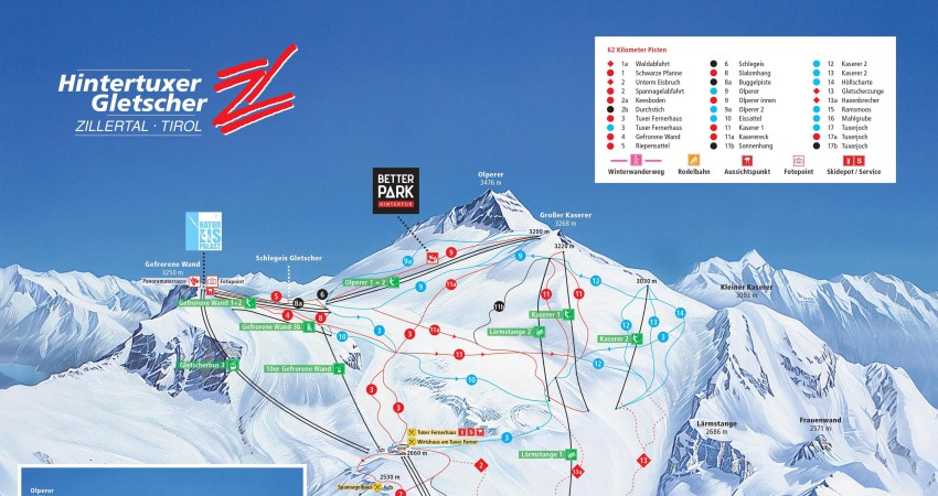 Pisterkaart Hintertux gletsjer