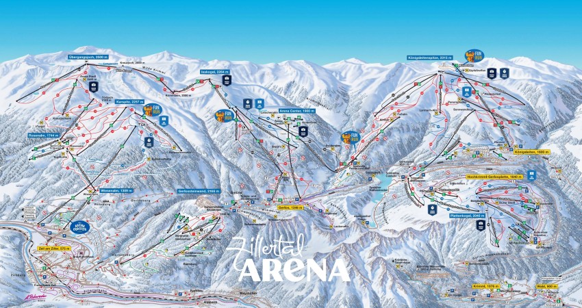 Pistekaart Zillertal Arena - Gerlos, Königsleiten, Zell am Ziller